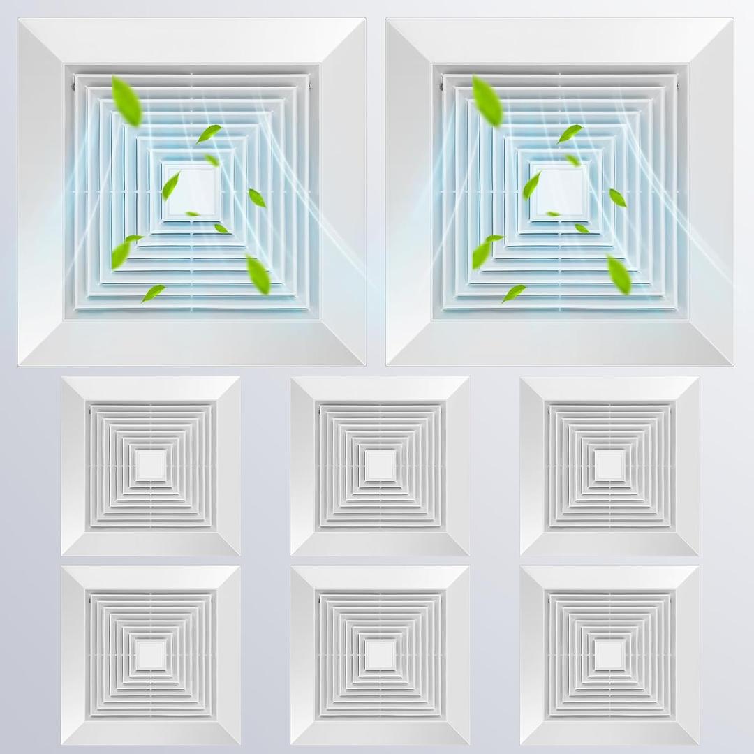 Exhaust Bathroom Fan Cover Bathroom Ceiling Grille with Springs Plastic Replacement Vent Fan Fits Models 663 670 671 675 688 689 Ventilation Plastic Cover White(8 Pcs,12 x 12'') (12 x 12'')