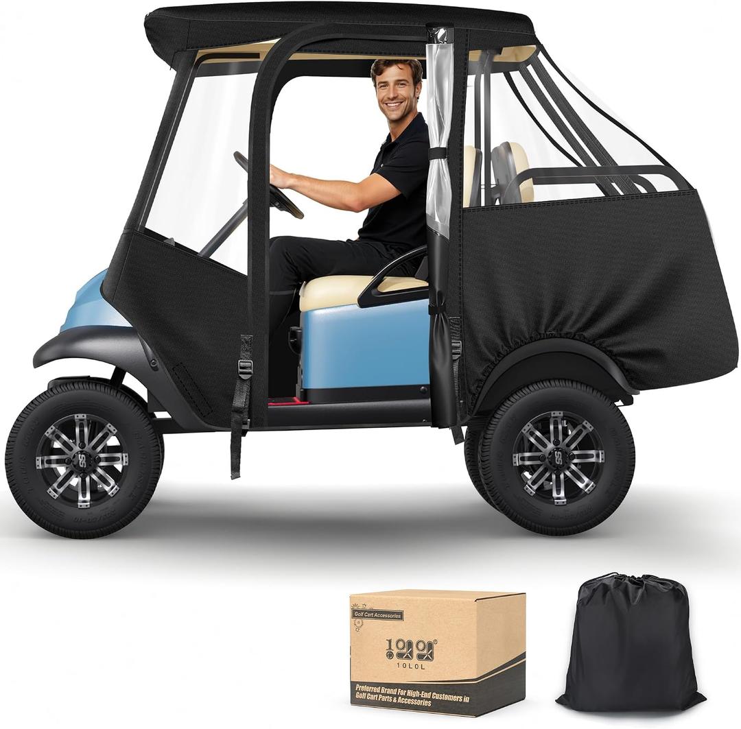10L0L Golf Cart 4 Passenger Enclosure for Club Car Precedent Short Roof 57.5" Deluxe 600D Golf Cart Heavy Duty Rain Cover with 4 Zipped Doors Clear PVC Windows (Latest Improved Version)
