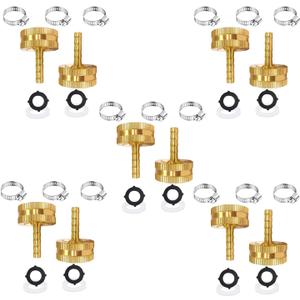 AOPANDA 1/4" Barb x 3/4 Female GHT Thread Solid Brass Water Hose End Repair Connector, Includes Stainless Steel Clamps and gaskets(10PCS)
