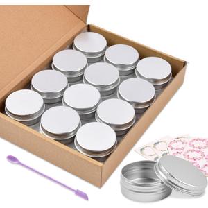 Aluminum Tin Cans, 24PCS 1/2 Oz Metal Round Containers Screw Lid Empty Small Storage Travel Tin Jars for Candles, Salve, Cosmetics, Spice