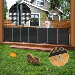 140'' Retractable Baby Gates Extra Wide,34" Tall Retractable Dog Gate for Doorways, Security Upgrade Reinforcement Rods Extra Long Retractable Baby Gate for Stairs, Indoor/Outdoor Retractable Gate