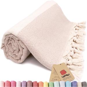 Bazaar Anatolia Turkish Bath Towel  100% Cotton, Quick Dry, Sand Free Towel for Bathroom, Hot Tub, Decor, Cream  Oversized 71x39 Inches  Diamond Beige