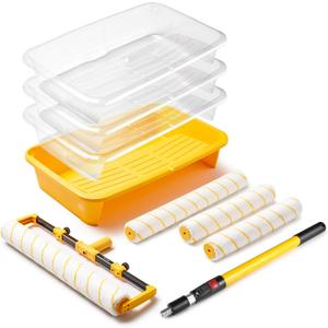 Voomey 18" Paint Roller Kit10Pc Paint Roller Tray with Liner,12" 18" Microfiber Paint Roller,Paint Extension PoleSuitable for DIY Interior Walls, Rooms