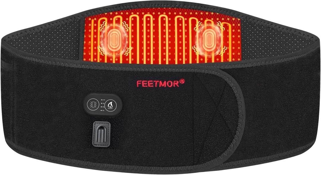 Heated Waist Belt, Cordless Heating Pad for Low Back, Electrical Heating and Massage, Rechargeable Battery Powered (Adjustable, Black)