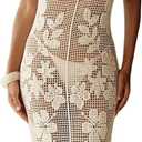 WDIRARA Women's Floral Crochet Sheer Cover Up Maxi Beach Dress Hollow Out Sleeveless Coverups (Beige, M)
