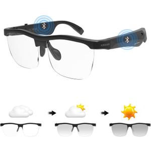 AIRMARS Smart Glasses for Men and Women, Built-in Mic & Speakers, Voice Control, Blue Light Filtering, Photochromic Lenses, UV Protection Audio Sunglasses (Photochromic)