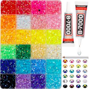 8000PCS 4MM 24 Colors Rhinestones for Bedazzling, Non-Silver Back Jelly AB Flatback Resin Rhinestones Kit with Glue, Bedazzler Kit with Crystals Diamonds Gems Jewels for Nails Clothing DIY Crafts