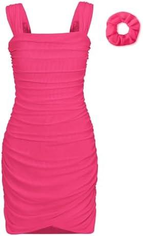 EXARUS Girls Bodycon Dress with Built in Bra Mesh Front Wrap Hem | Teen Homecoming Dance Party Formal Mini Straps Tight Cami Tween 164/14 Y