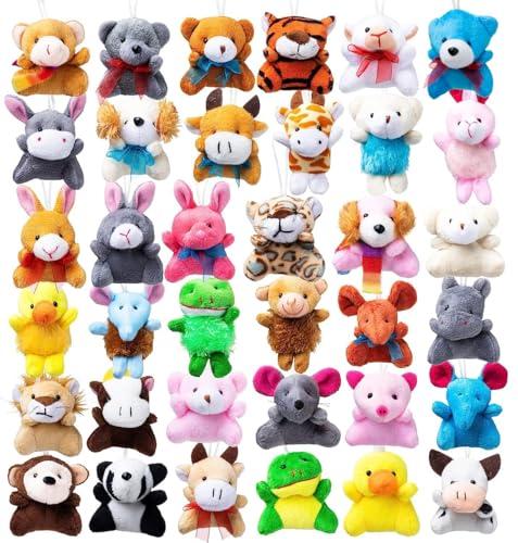 JOYIN 4 Pack of 36 Pack Mini Animal Plush Toy Assortment (36 Units 3" Each),Bulk Stuffed Animals Party Favors for Kids, Small Animals Plush Keychain Decoration, Carnival Prizes, Halloween Party Favors