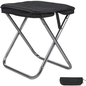 13-inch Lightweight Aluminum Folding Stool - Portable Compact Camping Stool Supports 300lbs, Handbag Style Carry - Ideal for Camping, Fishing, Backpacking, Outdoor, Travel (Black)