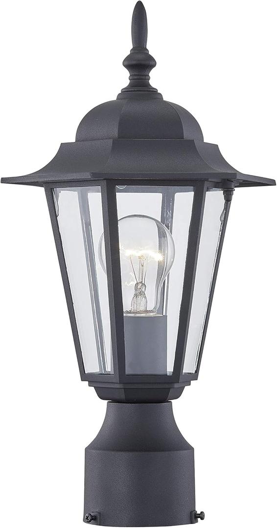 Outdoor Post Light, Pole Lantern, E26 Base 60W Max, Aluminum Housing Plus Glass, Wet Location Rated, ETL Qualified, Bulbs not Included, Black (1 Pack)