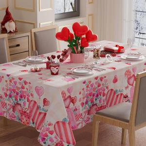 XCHI Watercolor Plaid Love Hearts Flowers Gift Valentine's Day Tablecloth Rectangle Table Cloth Washable Table Covers for Indoor Dining Home Party Decorations 60x84 Inch