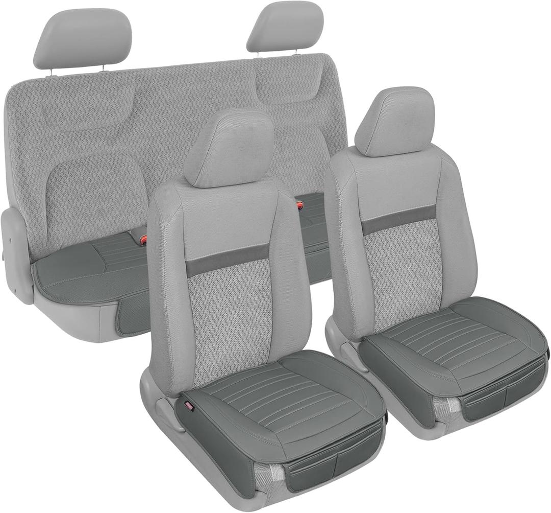 Motor Trend Seat Covers for Cars Trucks SUV, Faux Leather Full Set Gray Padded Car Seat Covers with Storage Pockets, Premium Interior Car Seat Cover