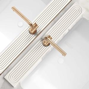 eormoe 30 Inch Faucet Mat for Kitchen Sink - Instant Dry Sink Protector for Countertop, Extra-Long Diatomaceous Earth Stone Sink Tray Around Faucet for Kitchen Bathroom RVs (Light Grey, 30" x 3.9")