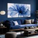 Blue Floral Canvas Wall Art For Living Room Abstract Flower Prints Painting, 48"L x 24"W