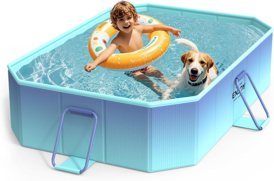 HeySplash Non-Inflatable Swimming Pool, Foldable Pool with Metal Bracket, Outdoor Portable Adults & Kids Pool for Garden Backyard Dog Pools(59.8"×45.2"×17.7"), Ice Blue