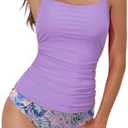 Eomenie Women's Swimsuit Tankini Tummy Control Bathing Suits Two Piece Full Coverage Slim Swim Suits with High Waisted Bottom, Medium, Purple 