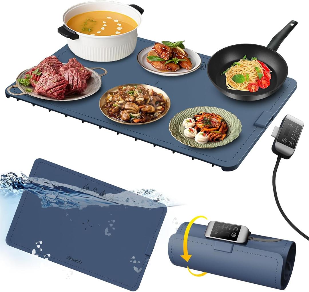 Upgraded Electric Warming Tray, Food Warmer Mat, Detachable Power Plug for Easier Cleaning- Full Surface Heating- Nano Silicone Material, 3 Temperature Modes, for Buffet, Home Party, Dinner
