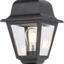 LIT-PaTH Outdoor Post Lighting Fixture Pole Lantern, E26 Medium Base Max 60W, Aluminum Housing Plus Clear Glass, Bulb Not Included, Matte Black Finish, 1-Pack