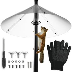 Premium Squirrel Baffle for Bird Feeder Pole Chew Proof Squirrels Guard with Spring for Better Defense 19 Inch Outside Mount for Bird Feeders Raccoon Rodent Stopper Garden Accessories Backyard