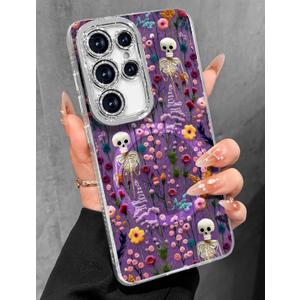 Toycamp for Samsung Galaxy S25 Ultra Case - Compatible with Magsafe Aesthetic Cute Holographic Galaxy S25 Ultra Case with Diamond Bling Lens Protector Cover for Women Girls, Skull Flower