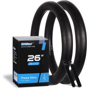 BWSHLF Fat Tire Bike Tube, 26 x 4.0 AV 35mm Schrader Valve/FV 33mm Presta Valve Inner Tube, High Air Tightness, Anti-Puncture, with 2 Tire Levers Included-2 Pack