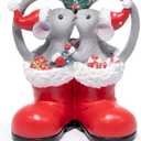 Hodao Christmas Mouse Figurines in Red Santa Shoe  Cute Holiday Couple with Gifts & Ornaments, Festive Home Table Shelf, Entryway, Mantel Decoration (Red)
