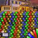 Hezbjiti Christmas Net Lights Outdoor 200 LED 6.9FT x 5.4FT Clear Wire with 8 Modes, Connectable Plug in Waterproof, Timer Memory Function for Xmas Tree Bushes Porch Lawn Windows Decor（Multicolor）