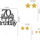 2 x Glittery 70th Happy Birthday Cake Topper with Star,Personalised 70 Birthday Cake Toppers Party Decorations Party Supplies for Men Women Black Gold