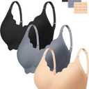 Angelhood Seamless Bras Women Soft Jelly Push Up Wireless Bra Supportive V Neck No Underwire Comfort Tshirt Bralettes (Medium, Black/Blue/Nude)