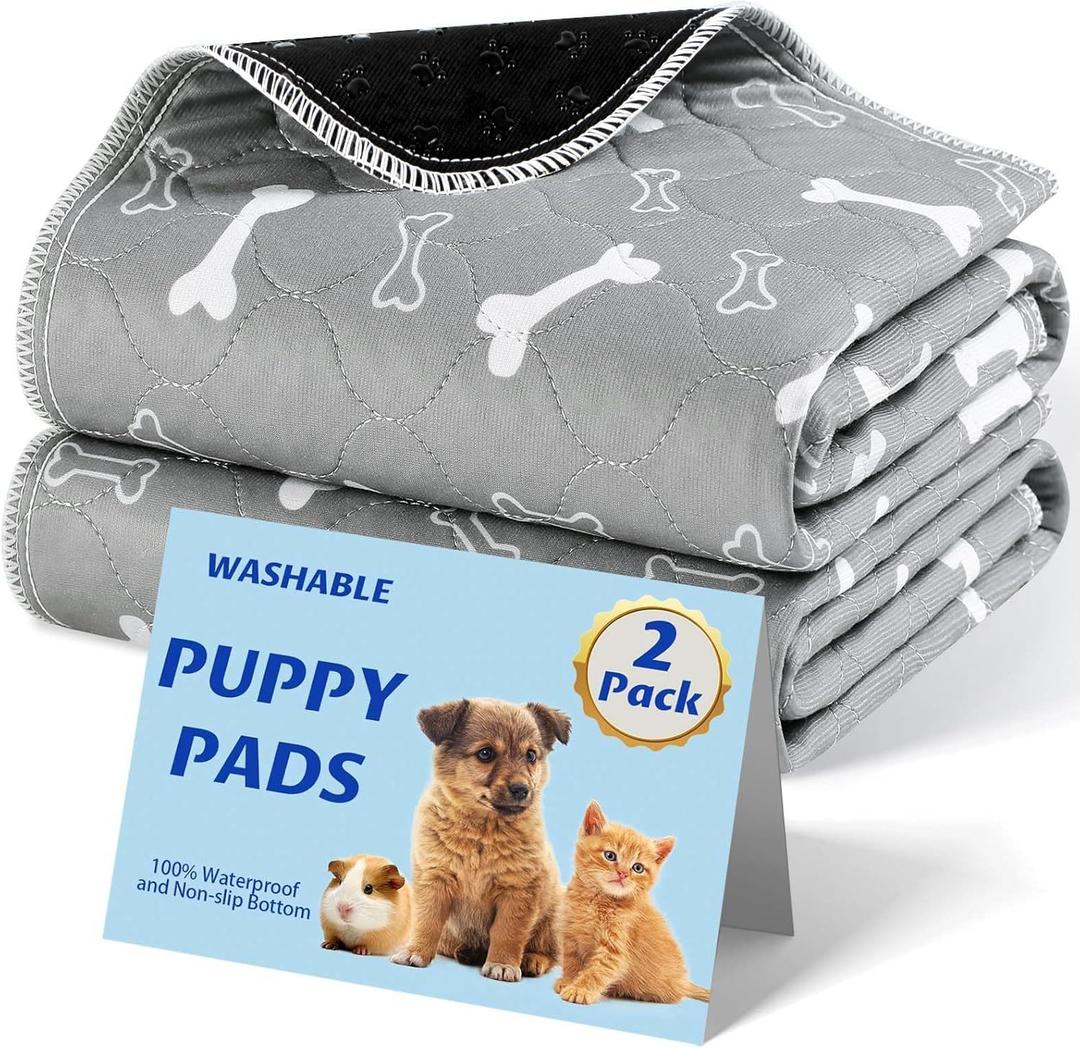 Baodan Washable Pee Pads for Dogs, 2Pack Reusable Puppy Pads, Fast Absorbent Dog Pee Pads for Crate Pet Training Pads, Waterproof Whelping Pads for Dogs Bed Mat Crate Indoor (Grey, 18x24)