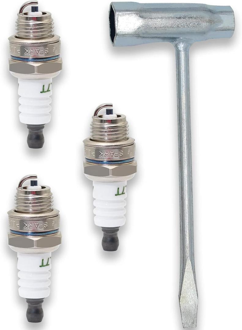 3pcs BPMR7A L7T Spark Plugs with 1pc 13 by 19 mm Chainsaw Scrench Wrench Tool BPM7A RCJ6Y RCJ7Y Sparkplugs for 2-Stroke Small Engine Husqvarna Stihl MS290 021 023 024 025 026, etc.