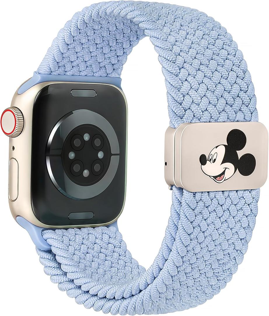 Braided Cartoon Magnetic Clasp Band Compatible with Apple Watch Bands 40/38/41/42/44/45/46/49mm Women Men, Stretchy Elastic Nylon Woven Strap for iWatch Series 11 10 9 8 7 6 5 4 SE/Ultra 3 2 1 (Slate Blue)