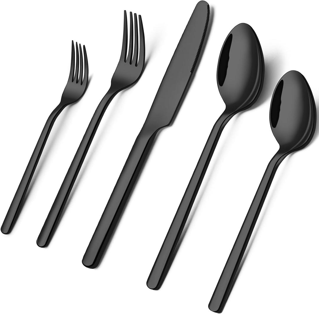 KINGSTONE Black Silverware Set, 40 Piece Flatware Set for 8, 18/10 Stainless steel Cutlery Set for Home Kitchen and Restaurant