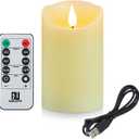 Flickering Flameless Candles with Rechargeable Battery, Electronic Candles with Remote and Timer, led Pillar Candles Real Wax Wick, led Candles for Home, Wedding, Halloween, Christmas 3" x 6"
