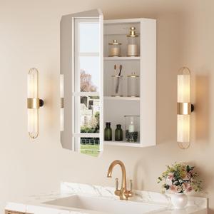 Bathroom Medicine Cabinet Mirror 20 x 26 inch Bathroom Mirror with Storage Wall Mounted Medicine Mirror Cabinet Wood Organizer with Single Frameless Mirror Door Farmhouse Bathroom Storage Cabinet