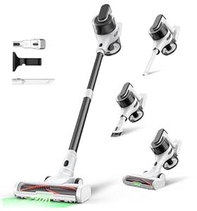 Cordless Stick Rechargeable Vacuum Cleaner, Lightweight, 55min Runtime, 9 in 1 Powerful Suction, Self Standing, Wide Angle LED Headlight, Ideal for Carpets, Hardwood Floors, Pet Hair, and Home