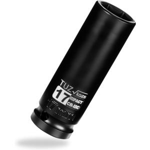 2 x 1/2 Inch Drive 17mm Deep Metric Impact Socket,CR-MO,6 Point Radius Corner Design,Square Chamfered Opening,Axle Nut Impact Grade Socket for Easy Removal