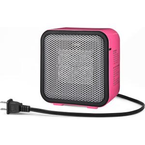 Amazon Basics Ceramic Space Heater, Portable Mini Heater for Office Desk, Indoor Use, 500W, With Tip-Over Protection, Lightweight 1.4 lbs, Pink, 5.9 x 3.2 x 6 inches
