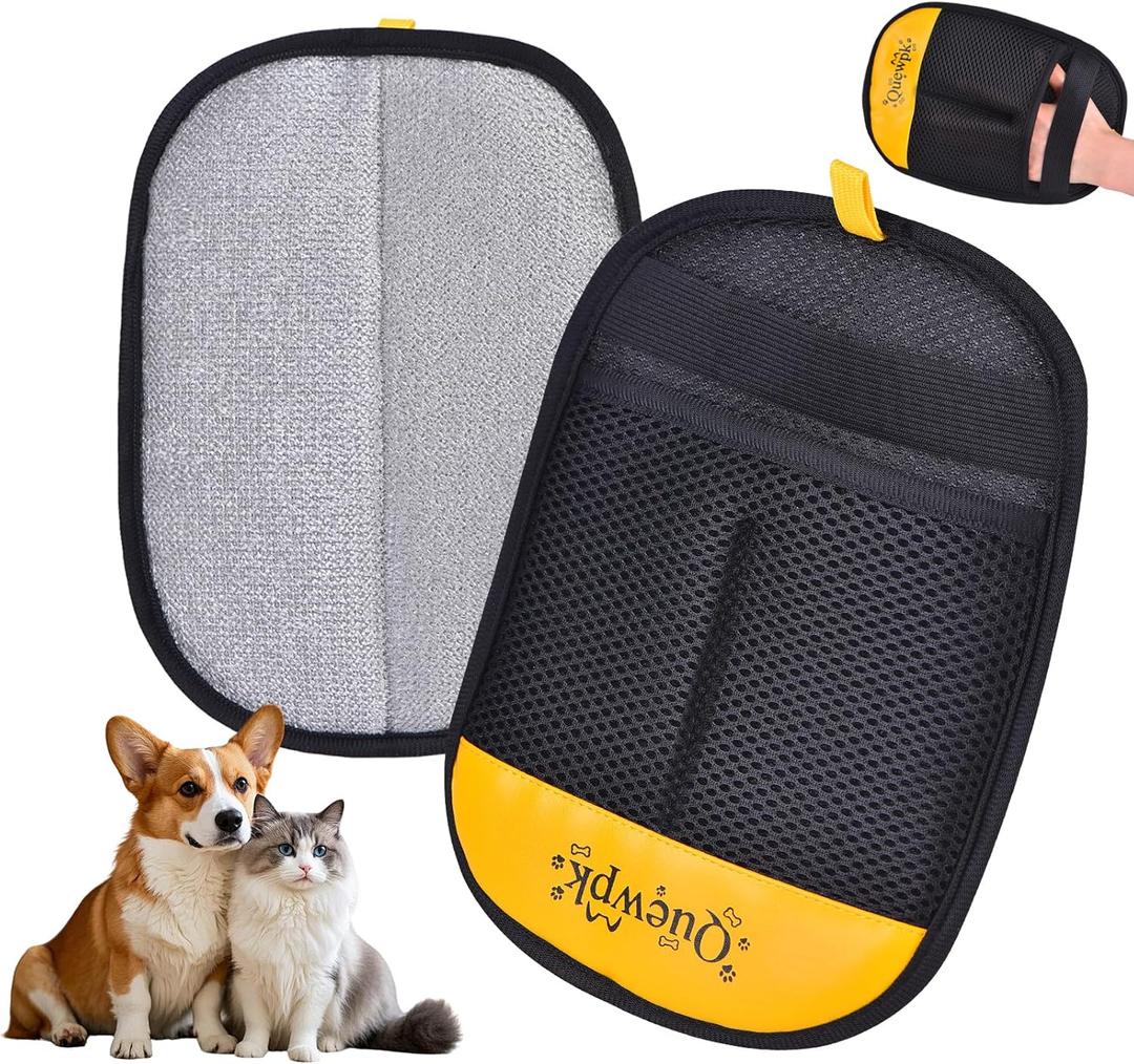 Pet Hair Removal Glove for Dogs & Cats, Reusable Pet Hair Remover Glove for Laundry, Clothing, Couch, Carpet & Car Seat, Lint and Fur Remover Tool (BlackYellow)