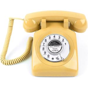 Rotary Phone, Vintage Phone, Retro Phones for Landline, Corded Old Telephone with Redial Function for Home Office Hotel School, Yellow