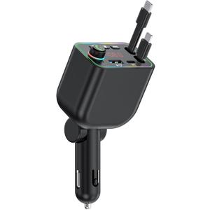 Vitog Retractable Car Charger, Wireless Bluetooth 5.3 FM Transmitter 100W USB C 4 in 1 Fast Car Charger Adapter,iPhone 16 Fast Chargingfor iPhone 16 15 14 13 12 Android