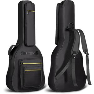 CAHAYA 44 Inch Guitar Bag Multi-pockets for Jumbo and Dreadnought Yellow Line Guitar Case 0.47in Thick Padding Water Resistent Dual Adjustable Shoulder Strap Gig Bag with Back Hanger Loop CY0284