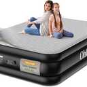 OhGeni 18" Luxury Full Air Mattress with Built-in Pump, Inflatable Bed with Silk Foam Topper for Superior Comfort, Premium Blow-Up Mattress for Home, Camping & Guests, Easy Setup, Extra Support, Full Size, Black