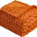 Flannel Fleece Throw Blanket, 3D Jacquard Burnt Orange Fuzzy and Warm Blanket 70x100 Inch