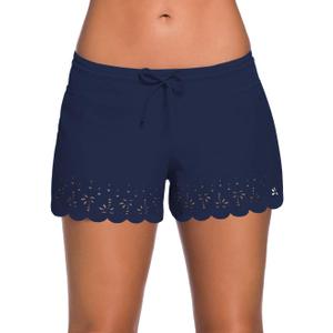 ChinFun Women's Board Shorts Swimswear Bottoms Tankini Swim Bathing Briefs Swimsuit Boardshorts Beach Trunks with Liner (Improved & Wave Edged Pierced-navy)