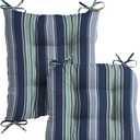 Arden Plush Indoor/Outdoor Rocking Chair Cushion Set, 18 x 20, Water Repellent, Fade Resistant, Tufted Cushion for Rocking Chairs Sapphire Aurora Blue Stripe