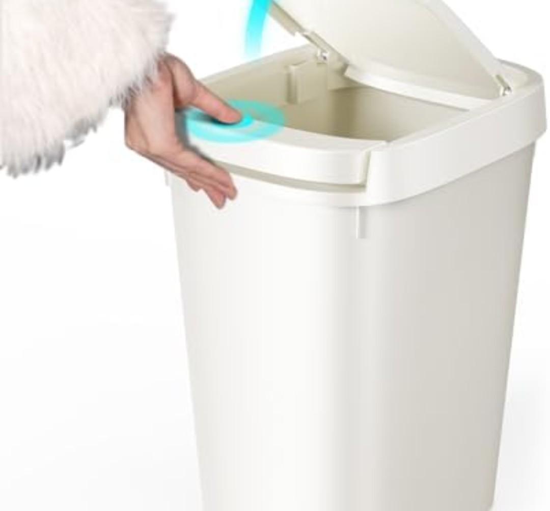 CEROELDA Slim Bathroom Trash Can, 10L/2.6 Gal Plastic Wastebasket with Press Top Lid, Pop-up Lid for Toilet, Office, Bedroom (White, 1 Pack)