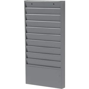 Global Industrial Steel Medical Chart Hanging Wall File Holder, 10 Pockets, Gray, Wall Mounted Magazine and File Folder Holder, 12-1/4"W x 5-3/4"H Pockets