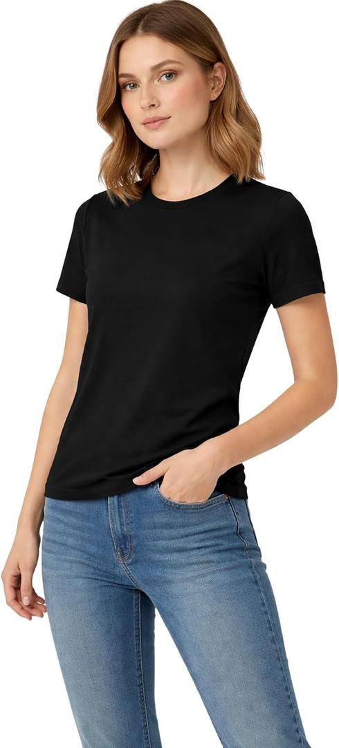 T-Shirts for Women | 100% Cotton Casual Short Sleeve Crew Neck T-Shirts for Women (Black, XL)